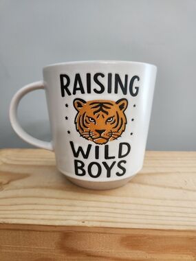 Raising Wild Boys Double-Sided Ceramic Tiger Mug NWT